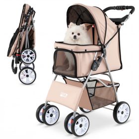 4 Wheel Pet Stroller for Small Dogs Cats up to 33 LBS (Color: Beige) 4 Wheel Pet Stroller for Small Dogs Cats up to 33 LBS (Color: Beige)
