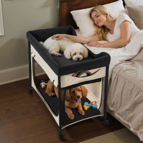 Elevated Lounge Pet Bed, Foldable Bunk Dog Bed With 600D Oxford Cloth And Dutch Velvet, Portable Raised Cot With Wheels, Side Storage Bags, And C (Option: Beige) Elevated Lounge Pet Bed, Foldable Bunk Dog Bed With 600D Oxford Cloth And Dutch Velvet, Portable Raised Cot With Wheels, Side Storage Bags, And C (Option: Beige)